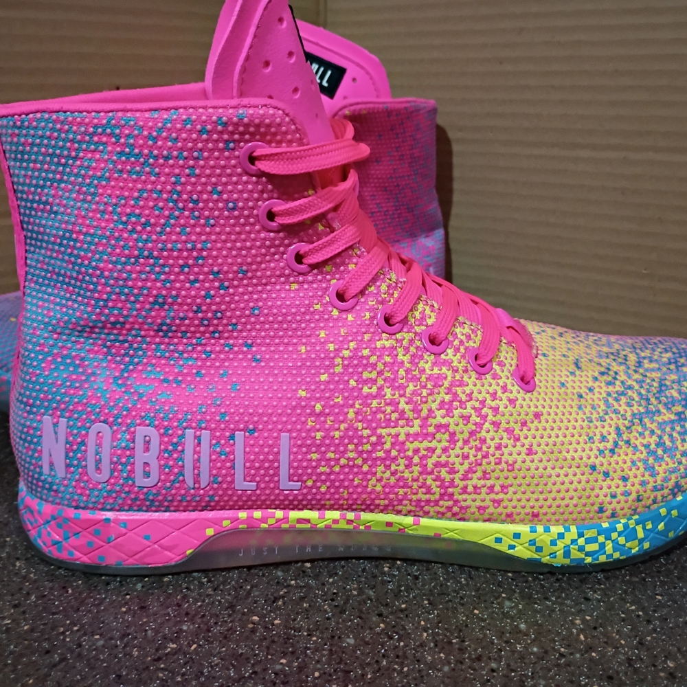NOBULL Pink and Yellow High-Top Sneakers